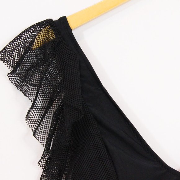 *Shein Black Contrast Mesh Ruffle One Piece Swimsuit - Picture 9 of 12